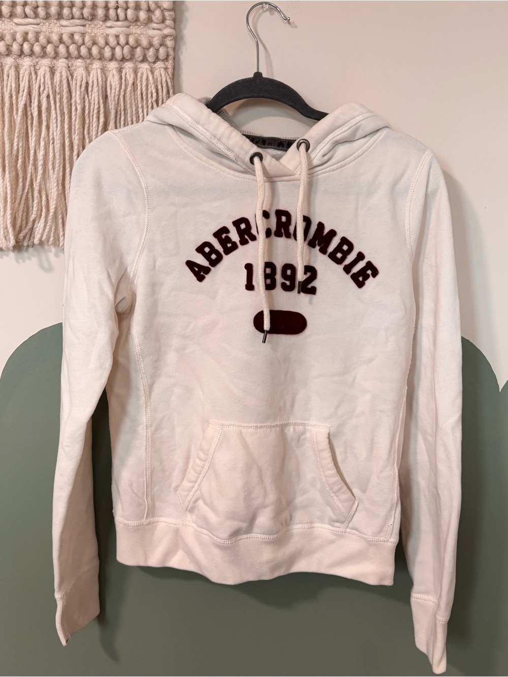 Abercrombie & Fitch Cream Hoodie with Burgundy Logo